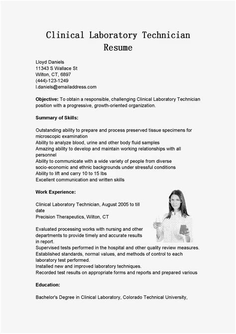 resume samples clinical laboratory technician resume sample