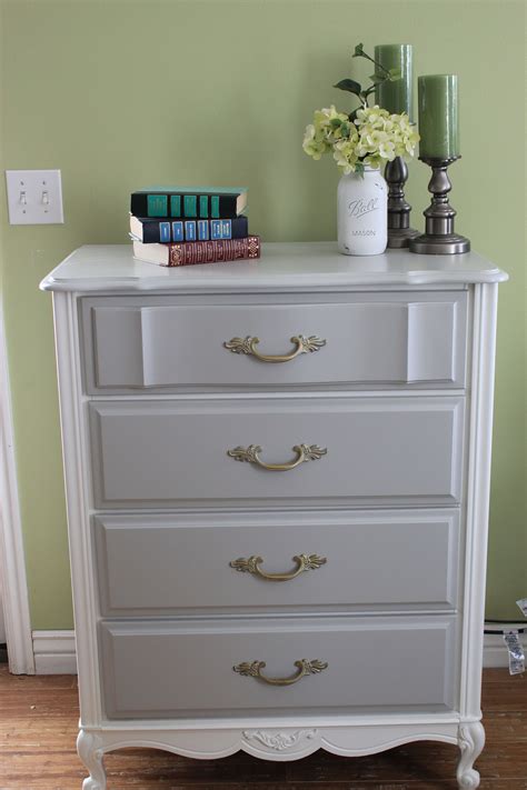 french provincial tall boy painted white  grey