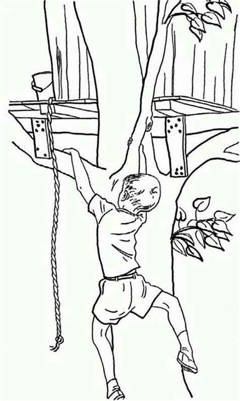 boy climb  treehouse   rope coloring page color luna