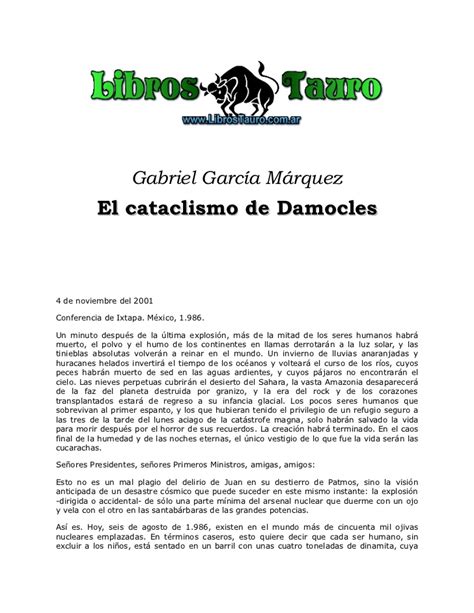 El Cataclismo De Damocles De Gabriel Garcia Marquez Pdf