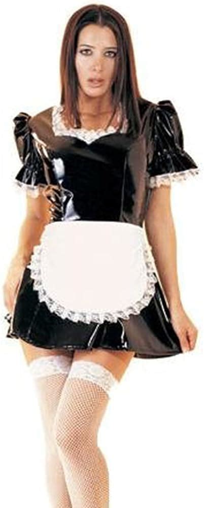 Sexy Two Piece Vinyl Fetish French Maid Costume Adult