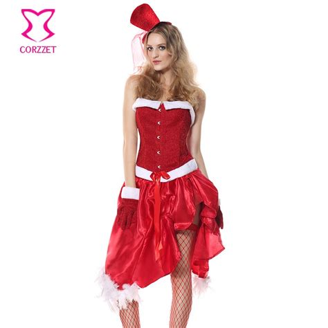 Red And White Feathers Cute Sexy Santa Costume Women