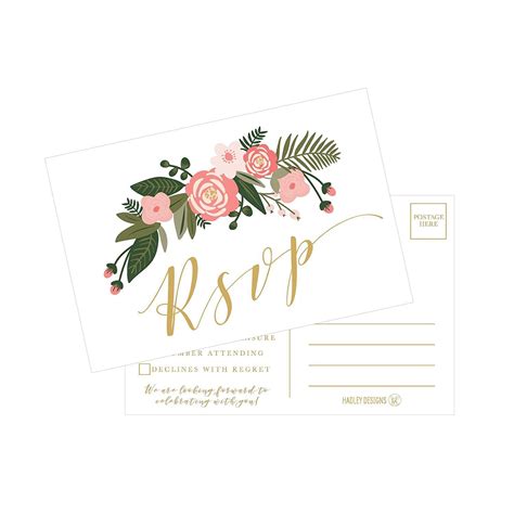 blank gold floral rsvp cards rsvp postcards  envelopes needed