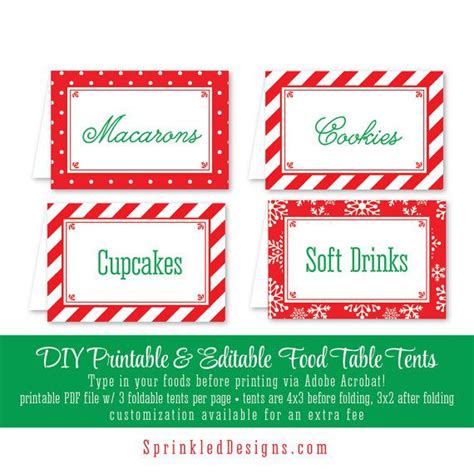 printable party food tents folding editable text buffet place etsy