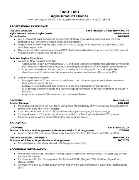 agile product owner resume examples   resume worded