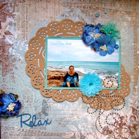 scrapbook page   image   woman   beach  blue flowers