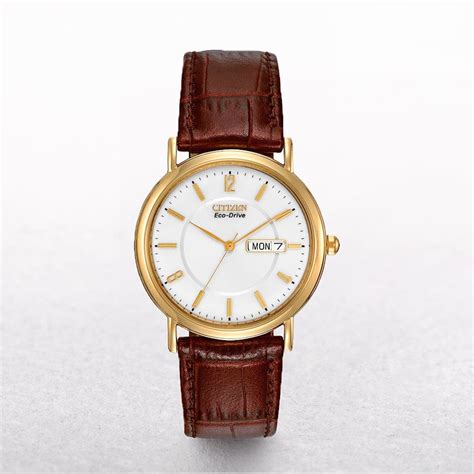 gents citizen eco drive classic gold plated   leather strap