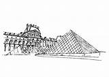 Louvre Museum Coloring Paris Color Drawing Pages Famous Kids Pyramid sketch template