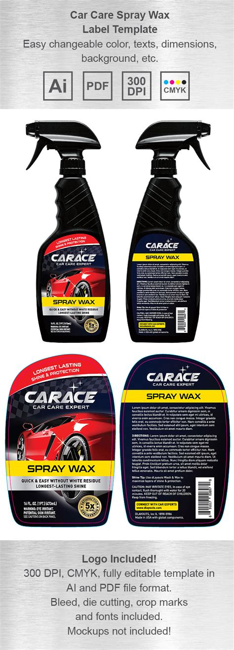 car care spray wax label template design