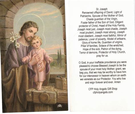 saint joseph prayer card printable cards