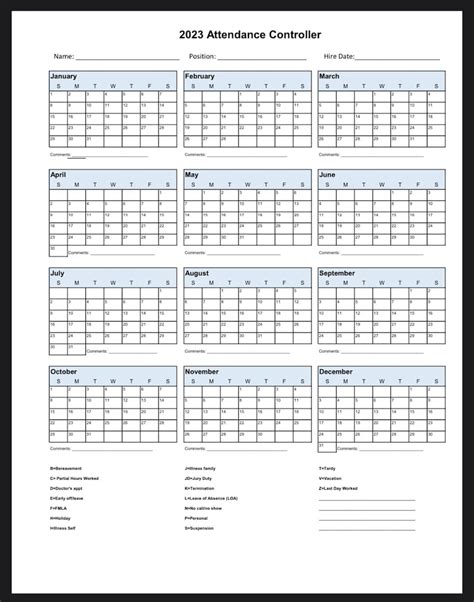 employee school attendance tracker calendar employee vacation