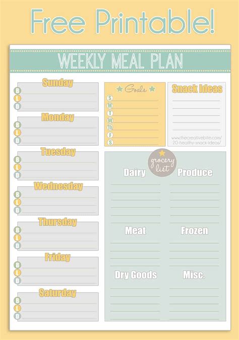 printable weekly meal planner calendar