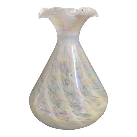 Original Arte Murano Italy Blown Glass Vase Iridescent White Chairish