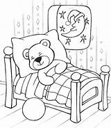 Coloring Teddy Sleeping Bear Pages Sleep Drawing Pajama Printable Kids Sleepover Party Book Comfort Pajamas Colouring Cute Sheets Color Month sketch template
