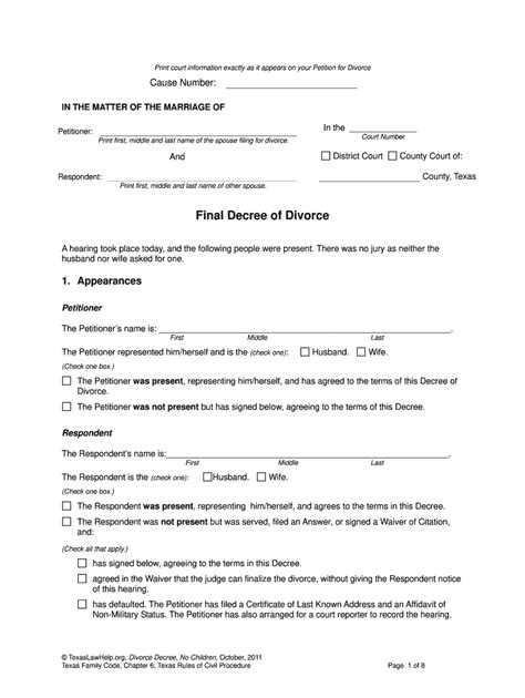 printable divorce papers texas tutoreorg master  documents