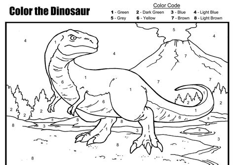 dinosaur color  number coloring page coloring home