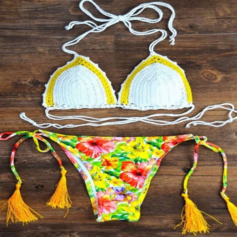 buy crochet bikinis set swimwear push up halter