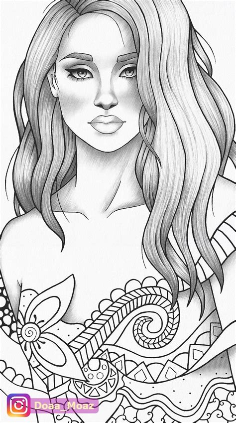 adult coloring page girl portrait  clothes colouring sheet fairytale