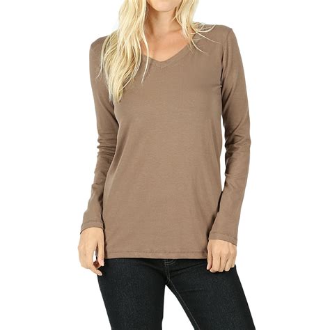thelovely women casual basic cotton loose fit v neck long sleeve t