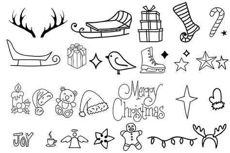 hand drawn christmas doodles  carrtoonz thehungryjpeg
