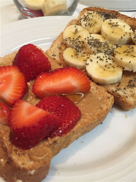 Healthy Breakfast Toast With Peanut Butter Bananas Strawberries Chia