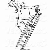 Painter Cartoon Ladder Climbing Coloring Vector Outlined Ron Leishman Royalty sketch template