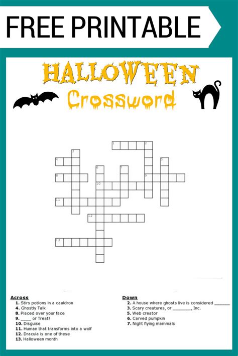 Halloween Crossword Puzzle Free Printable {with Or Without