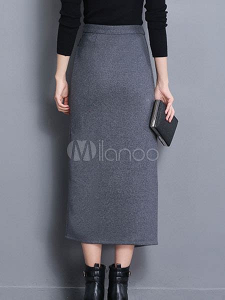 gray pencil skirt irregular high waist long skirt for women