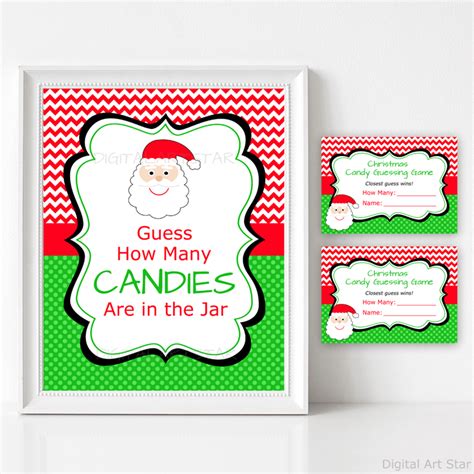 santa christmas candy jar guessing game  sign template digital art