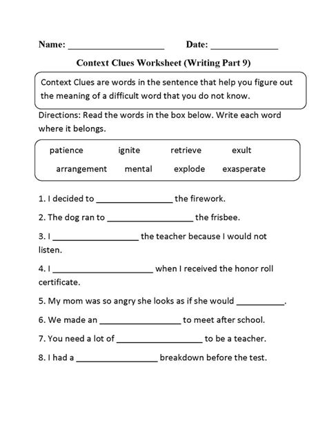 context clues worksheet writing part  intermediate context clues