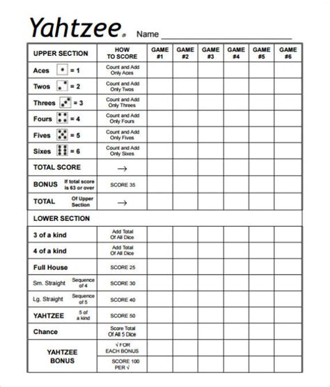 printable sheet yahtzee score card bing images