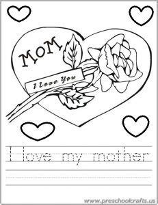 mothers day tracing worksheets  kids mothers day printables