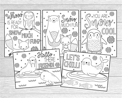 printable winter animal coloring pages  kids  adults etsy