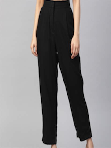 buy marks spencer women black regular fit high rise solid trousers trousers  women