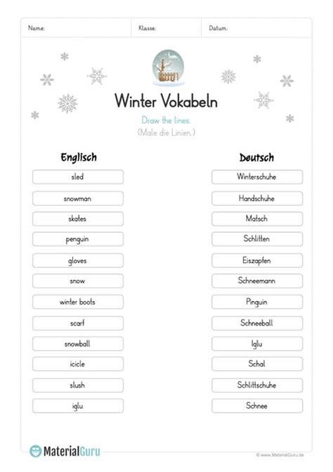 winter kostenlose arbeitsblaetter englisch lernen