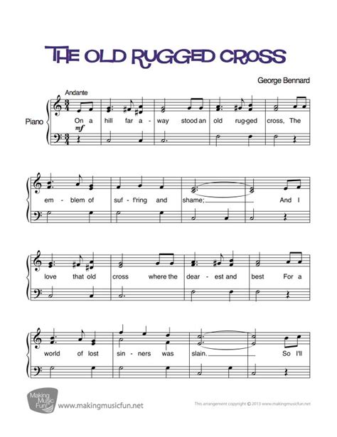 rugged cross easy piano sheet  digital print