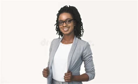 Smiling African American Teacher Woman Posing At Camera White