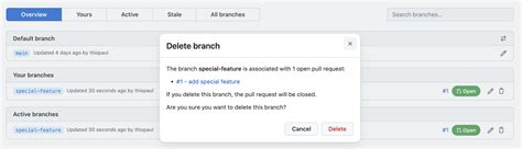 delete  branch   open pull request  github blog