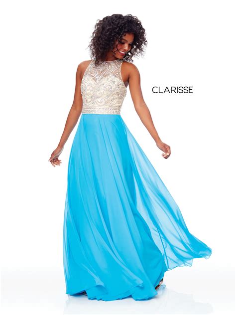 ocean blue long chiffon prom dress   beaded detail top flowy prom dresses