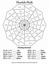 Mandala Math Color Number Dividing Decimals Whooperswan sketch template