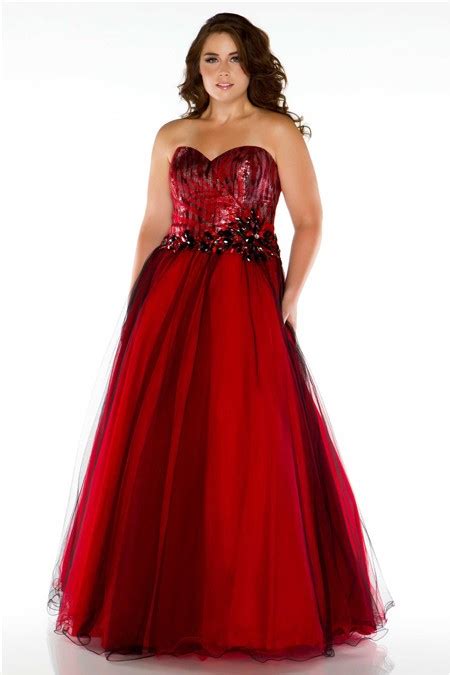 formal a line strapless long red sequins tulle plus size
