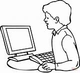 Internet Coloring Searching Boy Information Pages Lab Computer Clipart Drawing Paper sketch template