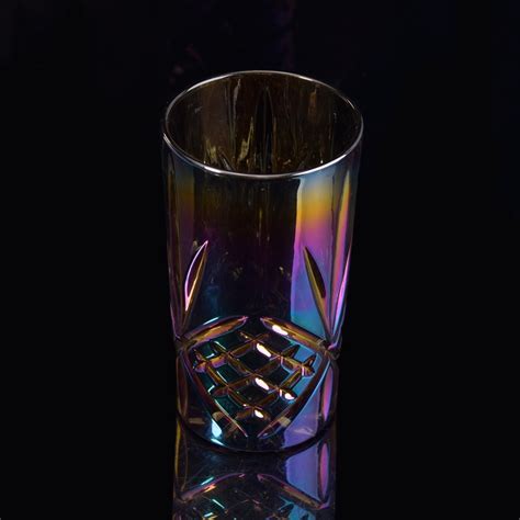 Long Cylinder Embossed Decor Colorful Iridescent Glass