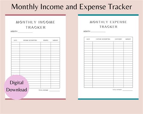 monthly income  expense tracker printable small business etsy uk