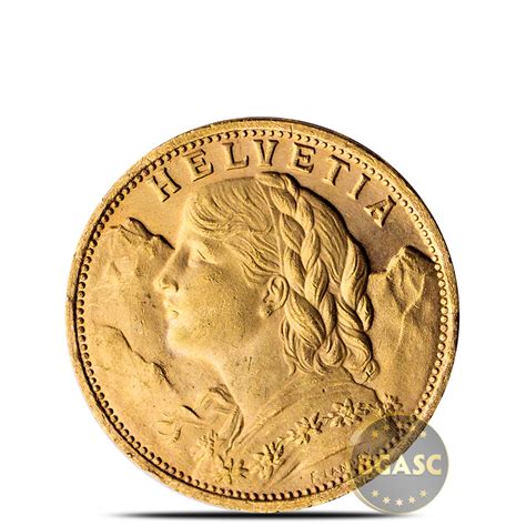 buy swiss gold  franc helvetia coin agw  oz  uncirculated random year french