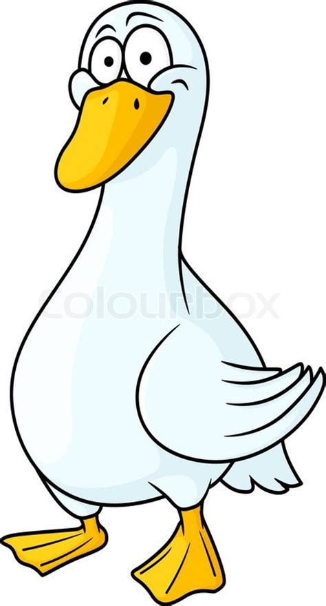 white cartoon goose with a yellow bill stock vector colourbox