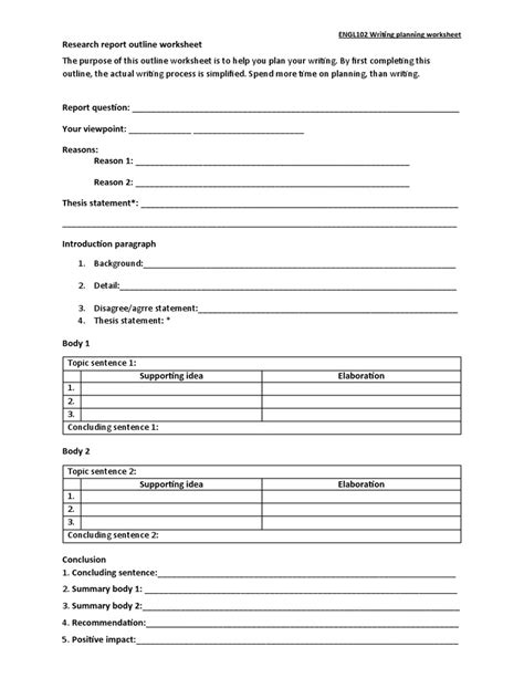 research report outline worksheet