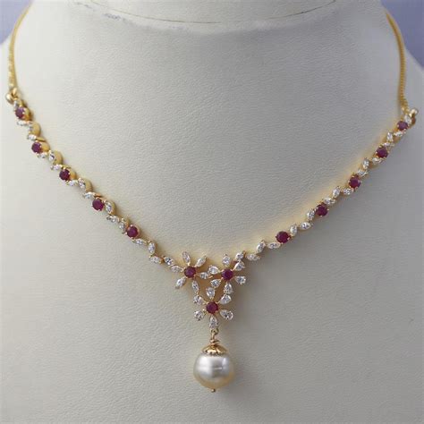 sleek ruby diamond necklace jewellery designs