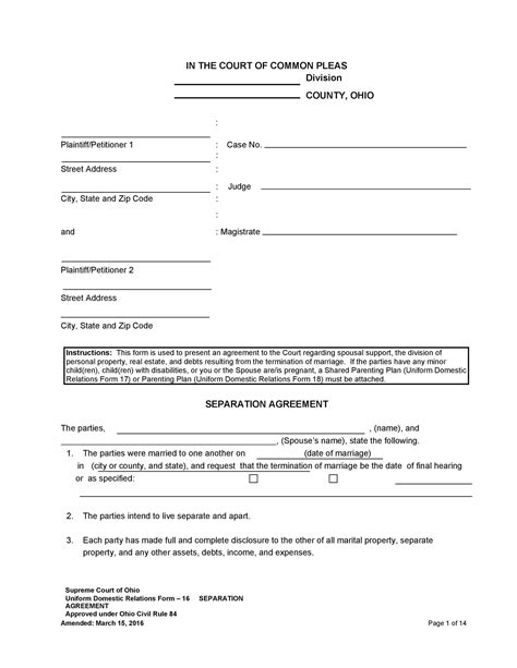 printable separation agreement printable templates