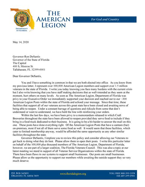 letter  governor  posts opening florida american legion